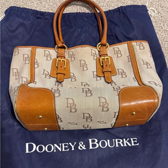 Dooney & Bourke Beige and Brown Logo Tote - Picture 2 of 4